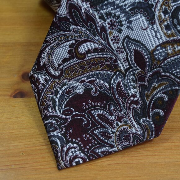 $590 BRIONI Handmade Burgundy Silver Floral Geometric Silk Tie Paisley Italy XL - Picture 8 of 13